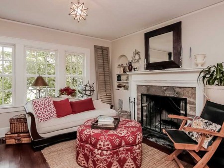 A cozy living room with fireplace offers a place to curl up and catch up for Book Club!