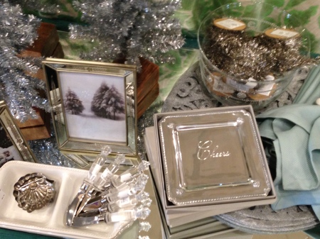 There is a large assortment of small trays and serving pieces that make a holiday party really pretty.