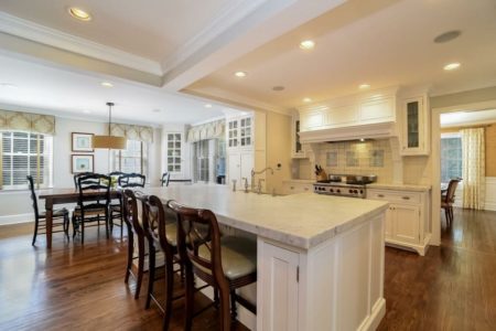 A classically designed kitchen that has a lot of storage and space for entertaining and living with all those kids!