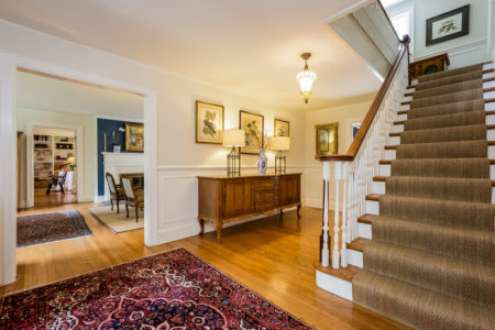 You are not going to find a gracious front hall like this. The staircase says it all. 